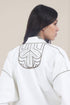 Embroidered long coat in linen cotton blend